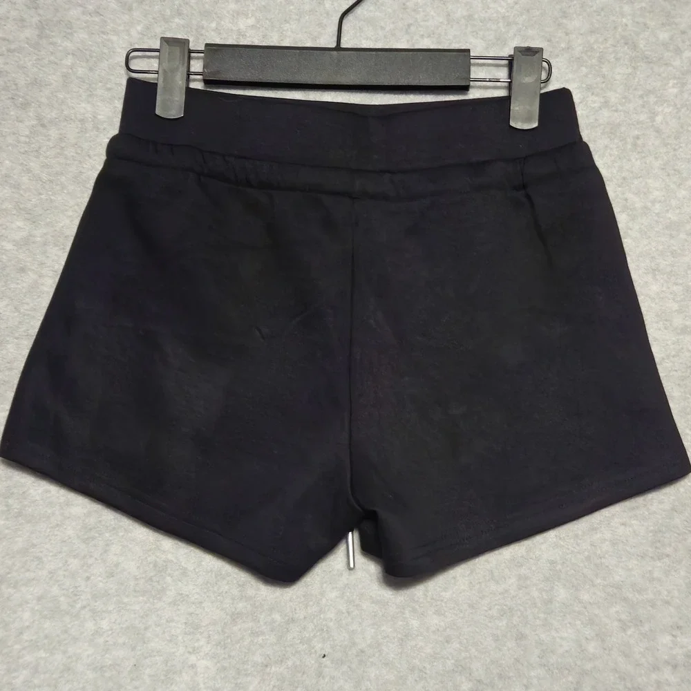 Alo Yoga Shorts Women M Black Cotton Drawstring Athletic Lounge Logo Patch